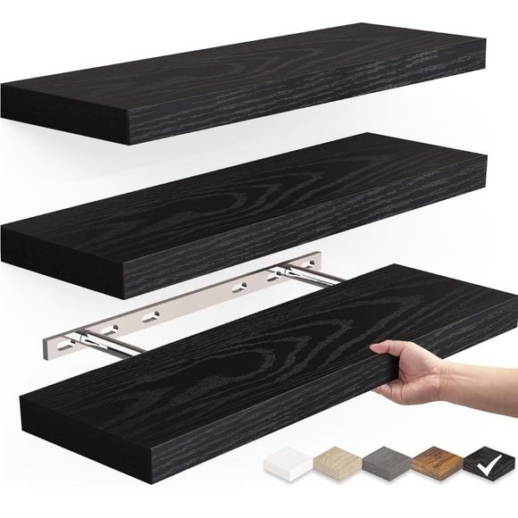Floating Shelves (Black, Set of 3, 16in) - Picture 1 of 5
